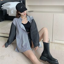 New loose and wild design sense niche stripe stitching denim shirt womens top jacket