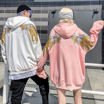 Mr Guochao ins super fire lovers in autumn and winter models tide brand wings embroidered velvet hooded sweater mens jacket tide