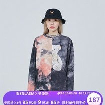 INSNLASIA original stitching tie-dye bear long-sleeved T-shirt alpaca tide brand mens and womens washable sweater