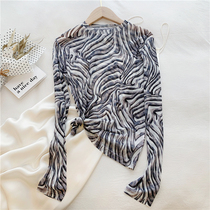 ins Joker base shirt sunscreen T-shirt zebra pattern sunscreen dress female Sexy Slim breathable mesh round neck top