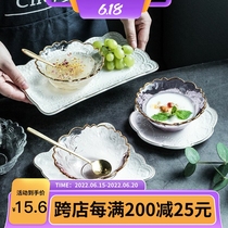 Day Style Phnom Penh Cherry Blossom Glass Bowl Oatmeal Bowl Silver Ear Bowl Retro Wind Multicolored Ice Cream Salad Bowl Peach Heart Sweet Bowl