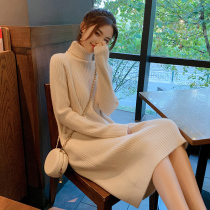 European station turtleneck sweater dress womens 2020 autumn and winter with a coat in the long section over the knee thickened knitted base skirt