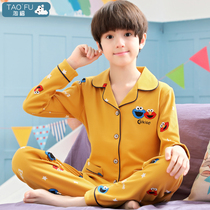 Childrens pajamas boys Spring and Autumn long sleeve cotton cartoon set thin boys 5 big childrens home clothes 12-15 years old