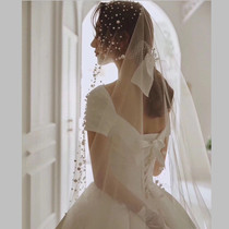 Head yarn meritocratic Korean-style pearl bride wedding dresses white medium long single sheet Brigades Filming of Genuine Prop Head