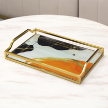 ins light luxury golden metal fruit basket home living room coffee table table Tea Cup tray leather storage tray
