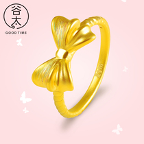 Gu Tai 999 Pure Gold Bow Ring Gold Ring Womens Pure Gold New 5D Hard Gold At Away Princess Gift