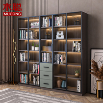 Nordic minimalist glass bookcase with LED sensor light combination locker fashion drawer bookcase can be customized