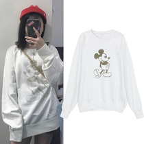 Chao brand Korean version of printing pullover personality white sweater female ins loose ins Tide plus velvet long sleeve clothes cec