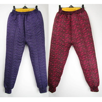 Deficit with clear cabin Mom cotton pants Garching thickened elastic waist mid-aged female crushed flower warm pants winter high waist long pants