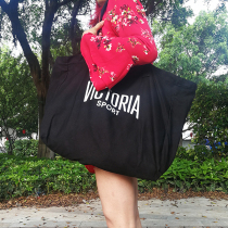 Fashion letter ins casual canvas shoulder bag womens bag Korean version of Super Large capacity shopping bag travel handbag tide