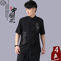 New summer Chinese style clothing Tang suit mens short sleeve retro youth middle-aged and elderly Chinese clothing casual Zen clothing