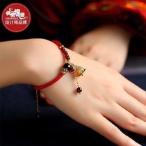 Phoenix Nirvana this year red rope bracelet ox female woven hand rope Bell Bell Palace Bell couple National Wind Garnet