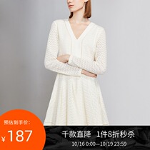Lily winter new womens elegant temperament lace embroidered waist V collar long sleeve dress 7934