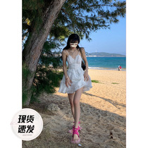 Aunt Barbie White Harness Dress Girl 2022 Spring Summer New Pure Desire First Love Nepotism Dress With Chili Girl Dress