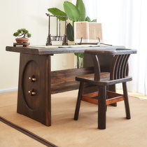 New Chinese solid wood home desk retro big board table Chinese calligraphy table multi-function coffee table table Zen tea table