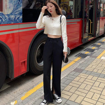2021 New Black Temperament High Waist Joker Slim Danging Suit Wide Leg Pants Slight Loose Straight Casual Pants