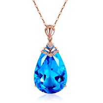 Colour Treasure Series Mosaic Sea Blue Toppstone Drop Pear Shaped Pendant Female and American plated 18K rose gold necklace