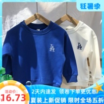 Korean version of childrens clothing 2021 Spring and autumn new boy girl embroidered letter round neck long sleeve sweatshirt baby boomer blouse