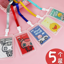  Student campus card set Meal card bus card transparent access control with lanyard neck Durable cute work card ID school card protective cover ins wind animation kindergarten pick-up card brand badge Citizen card