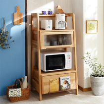 Microwave rack solid wood multi-layer oven rack floor rice cooker storage rack kitchen cupboard sideboard
