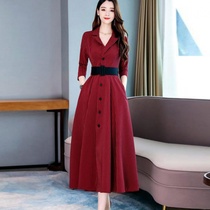 2019 Fall Big Code Fat Mm Striped Long Sleeve Dress Temperament Closets Slim Skirt