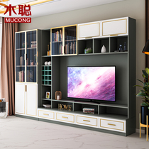 Nordic modern luxury TV cabinet combination bookcase corner cabinet living room multifunctional locker against the wall solid wood can be customized