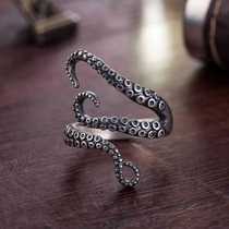 Octopus ring touch hand opening adjustable 925 pure silver ring punk diver marine ornament octopus ring
