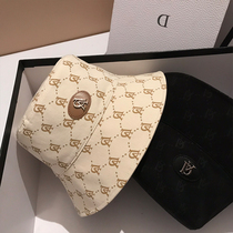 French high-end jacquard letter cotton fisherman hat womens autumn and winter double-sided sunshade hat womens shopping sunscreen basin hat tide