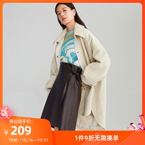 LILY winter New Women handsome big profile lapel lapel open beige thick coat 119420C3143