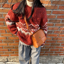 Fat fat homemade bag female 2021 new retro bag vintage classic french straight bag portable shoulder messenger bag