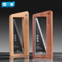  Wooden crystal trophy custom creative enterprise outstanding employee award souvenir lettering honor medal custom