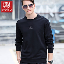 Fall Long Sleeve T-shirt Mens Round Collar Pure Cotton Beating Undershirt Wave Loose Casual Sports Blouse Spring and Autumn Clothing Male