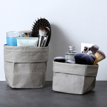 Kraft paper storage bag waterproof desktop stationery sundries thickened makeup brush storage tube reusable paper bag