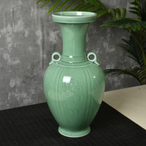Dragon Springs Green Porcelain Handmade Ceramic Ware Pendulum Large Number Binaural Vase Living Room Genguan Office Bottle Craft Gift