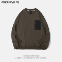 Spring and autumn new mens sweater round neck loose Korean trend plus velvet thick stitching casual Joker coat