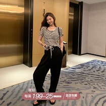 skibyTannin high waist drawstring pants children loose straight 2021 summer new thin solid color wild casual pants