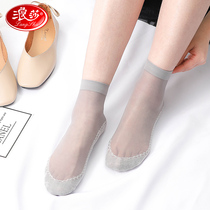 Langsha short stockings ladies summer thin anti-hook silk transparent meat black socks pair of socks ultra-thin wear-resistant socks