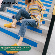 OtherMix high-waisted jeans womens straight loose 2021 new Korean version of thin wide-leg nine-point pants