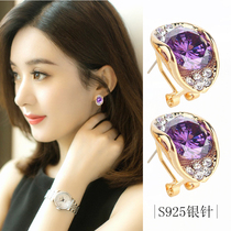 2021 new earrings female temperament fashion wild goddess fan earrings purple advanced earrings earrings