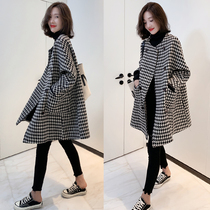 Europe station 2021 autumn and winter new European goods houndstooth wool coat female Korean version of the long wild temperament coat