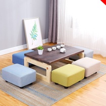 Home stool fabric Nordic creative long solid wood home living room coffee table next to the small stool sofa pedal