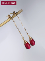 Heidi Heidi Yanling 6-7mm drop-shaped ruby earrings 14k bag gold earrings couple gifts