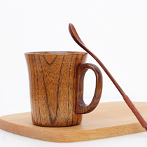 Wooden Cup Japanese anti-side handle water Cup Drink Milk Cup student Cup retro solid wood cup creative environmental protection Cup