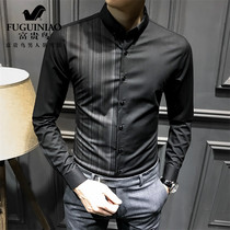  Rich bird black casual shirt mens long-sleeved Korean version of the trend autumn handsome mens casual business shirt slim