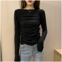 celine pianna Ocean Qi Folds Undershirt Woman Spring Workout Fashion Sexy Long Sleeve T-Shirt Short blouses
