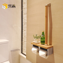 Toilet tissue rack with handrail toilet waterproof solid wood double roll paper storage rack hand towel box