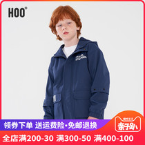 hoo boy plus velvet coat childrens overcoat thick middle child autumn and winter clothes jacket hooded windbreaker tide