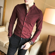 2021 spring and autumn Korean business shirt men long sleeve youth non-iron slim handsome casual wine red shirt tide