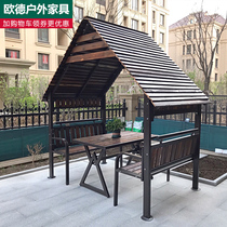 Outdoor garden pavilion chalet courtyard Leisure outdoor sunscreen iron solid wood mobile sunshade anticorrosive wood pavilion