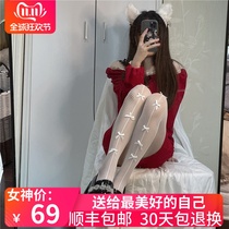 White bow net socks spring and summer temperament two wear hollow fishing net vertical thread thin ins sweet pure black stockings